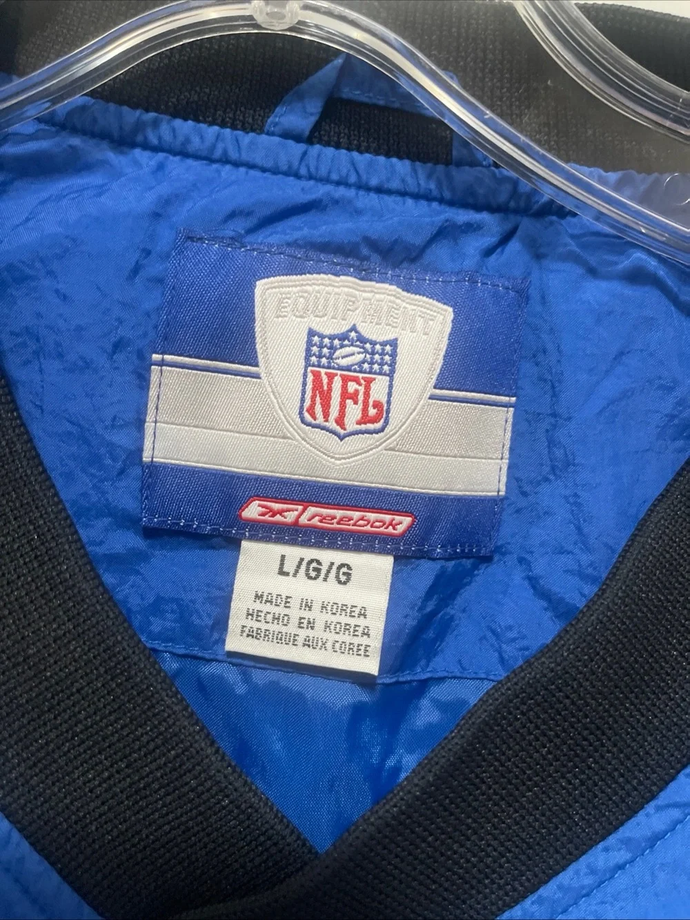 NFL Reebok Mens Vintage 90s Blue Windbreaker V-Neck Pullover  Large Pockets